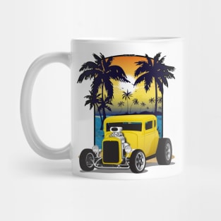 Yellow 1932 Chevy 5 Window Coupe Hot Rod California Beachin Print Mug